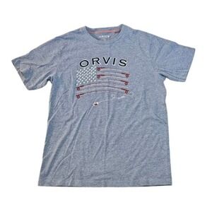 Orvis Fishing T-Shirt Men Gray Blue Medium
